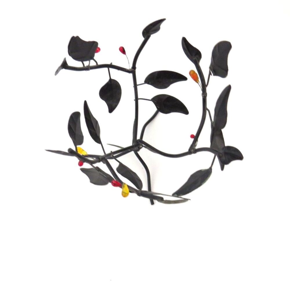 Vintage 1990's Wrought Iron Tree Branch Pillar Candle Holder Glass Berries - EUC - Picture 6 of 6
